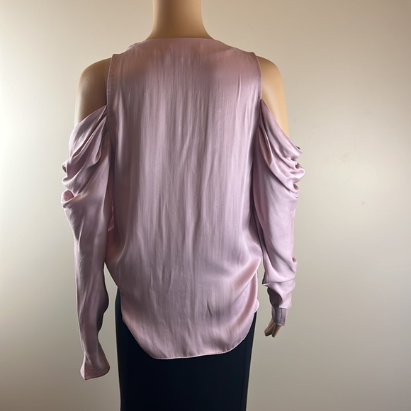 Jonathan Simkhai Pink Remington Silk V-Neck Cold Shoulder Blouse - Picture 7 of 9